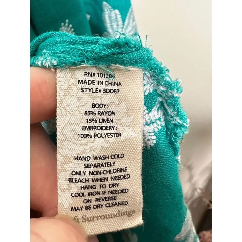 SOFT SURROUNDINGS Isla Verde Linen Blend Embroidered Shirt Teal Sz 1X {T42} - Picture 5 of 5